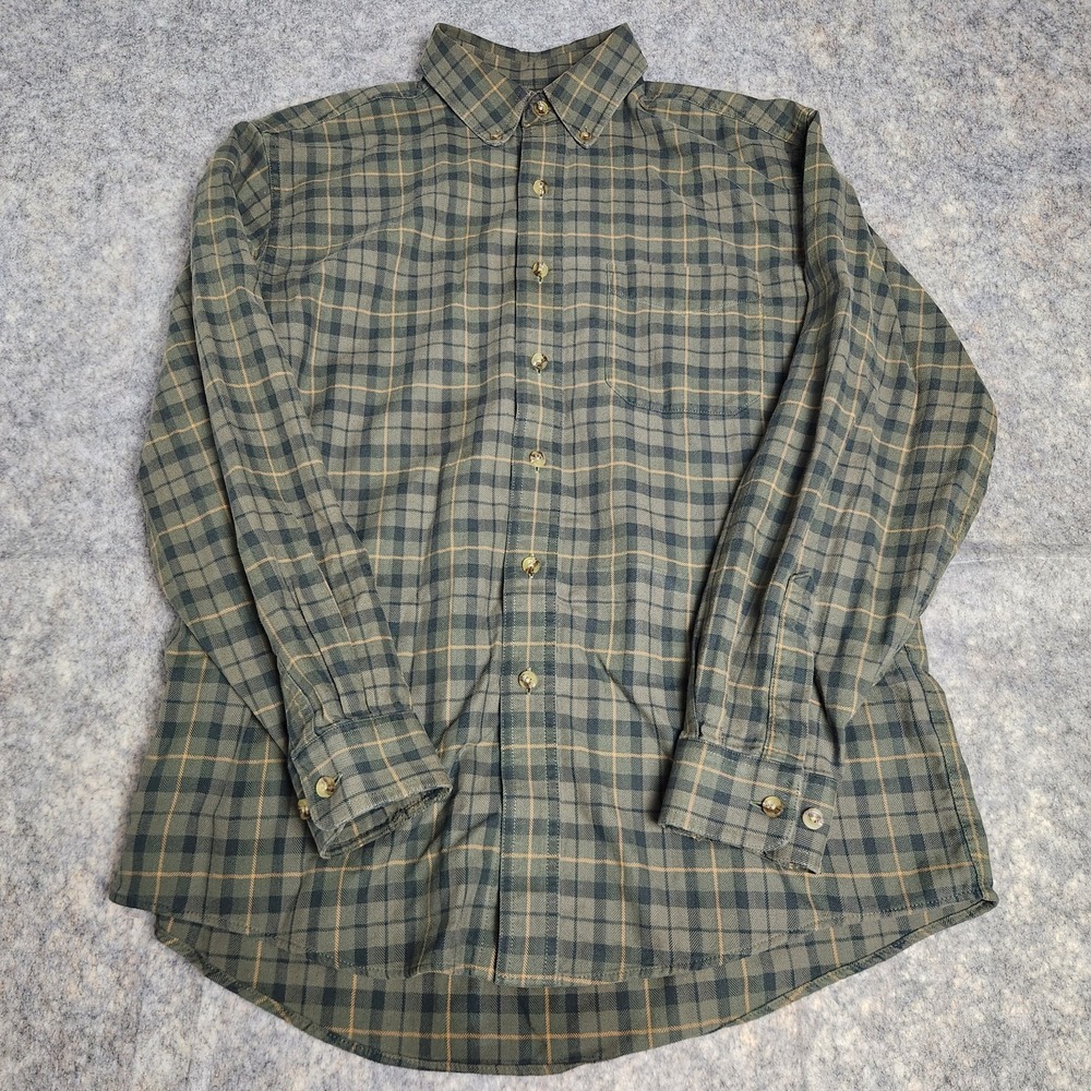 LL Bean Flannel Shirt Men M Regular Fit Green Madras Plaid Long Sleeve Utility